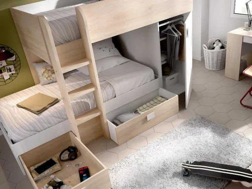 Omkeerbare Hoekstapelbed Ricardo - 2 X 90X190Cm - Opbergruimte - Grijs En Wit + Matras