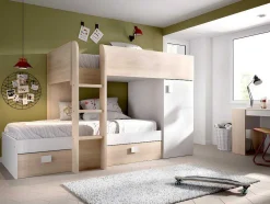 Omkeerbare Hoekstapelbed Ricardo - 2 X 90X190Cm - Opbergruimte - Grijs En Wit + Matras