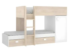 Omkeerbare Hoekstapelbed Ricardo - 2 X 90X190Cm - Opbergruimte - Grijs En Wit + Matras