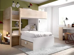Omkeerbare Hoekstapelbed Ricardo - 2 X 90X190Cm - Opbergruimte - Grijs En Wit + Matras