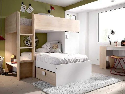 Omkeerbare Hoekstapelbed Ricardo - 2 X 90X190Cm - Opbergruimte - Grijs En Wit + Matras
