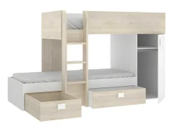 Omkeerbare Hoekstapelbed Ricardo - 2 X 90X190Cm - Opbergruimte - Grijs En Wit + Matras
