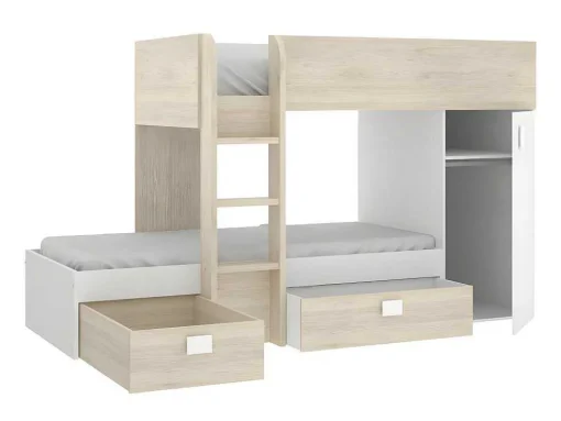 Omkeerbare Hoekstapelbed Ricardo - 2 X 90X190Cm - Opbergruimte - Grijs En Wit + Matras