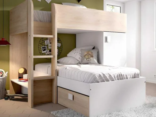 Omkeerbare Hoekstapelbed Ricardo - 2 X 90X190Cm - Opbergruimte - Grijs En Wit + Matras