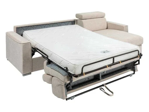 Omkeerbare, Snel Om Te Bouwen Slaapbank Met Hoek In Beige Stof - Bed Van 140 Cm - Matras 14 Cm - Vizir