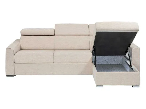 Omkeerbare, Snel Om Te Bouwen Slaapbank Met Hoek In Beige Stof - Bed Van 140 Cm - Matras 14 Cm - Vizir