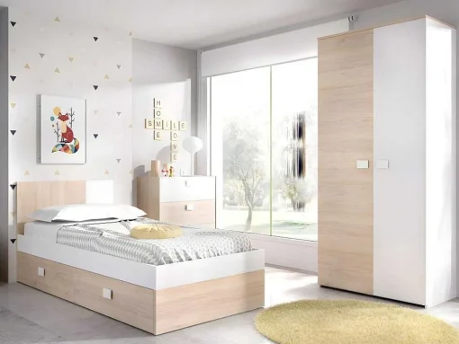 Onderschuifbed - 2 X 90 X 190 Cm - Kleuren: Eiken En Wit - Sonia