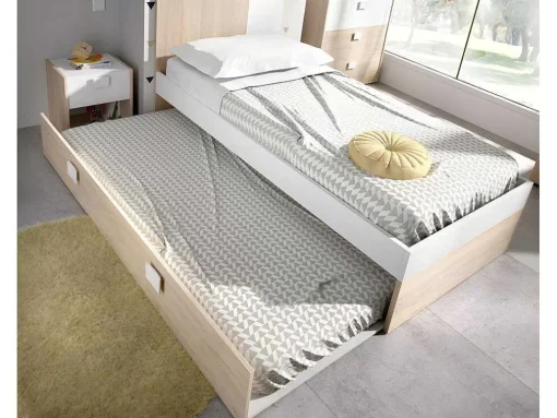 Onderschuifbed - 2 X 90 X 190 Cm - Kleuren: Eiken En Wit - Sonia