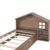 Onderschuifbed Voor Kinderen - 90X200Cm - Hoofdeinde In Huisvorm - Massief Hout - Bruin