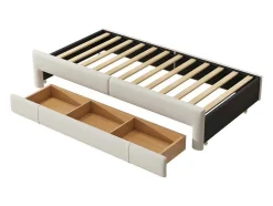 Onderschuifbed 90X200Cm + 90X190Cm - Gestoffeerde Slaapbank Met Lades - Katoenlinnenstof - Beige