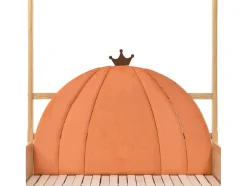 Onderschuifbed 140X200Cm In Massief Grenen - Fluwelen Hoofdeinde - Oranje & Wit