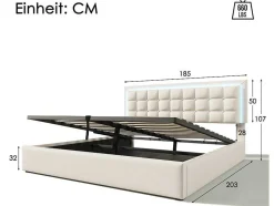 Opbergbed 180 X 200 Cm - Pu Leer - Led'S - Lattenbodem - Wit