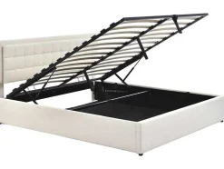 Opbergbed 180 X 200 Cm - Pu Leer - Led'S - Lattenbodem - Wit