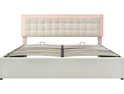 Opbergbed 180 X 200 Cm - Pu Leer - Led'S - Lattenbodem - Wit