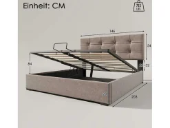 Opbergbed 140X200Cm - Stof Fluweel - Met Verstelbaar Hoofdeinde + Lattenbodem - Grijs