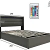 Opbergbed 140X200Cm In Kunstleer Met Led + Lattenbodem - Grijs