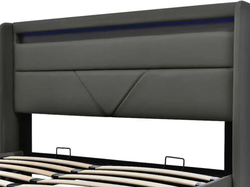 Opbergbed 140X200Cm In Kunstleer Met Led + Lattenbodem - Grijs