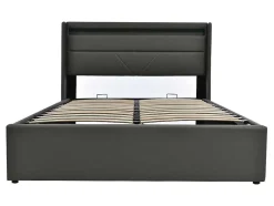 Opbergbed 140X200Cm In Kunstleer Met Led + Lattenbodem - Grijs