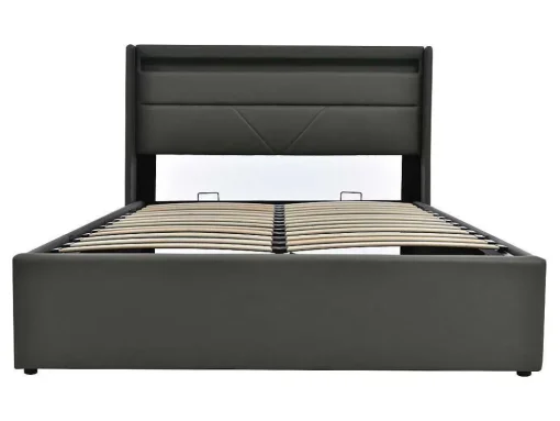 Opbergbed 140X200Cm In Kunstleer Met Led + Lattenbodem - Grijs