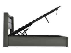 Opbergbed 140X200Cm In Kunstleer Met Led + Lattenbodem - Grijs