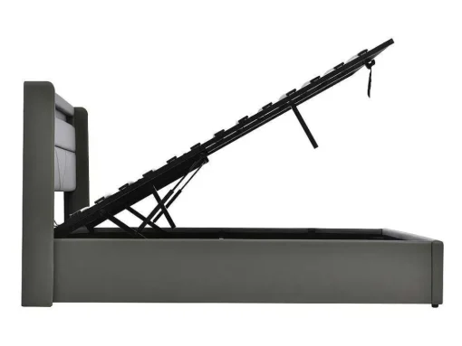 Opbergbed 140X200Cm In Kunstleer Met Led + Lattenbodem - Grijs