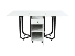 Opklapbare Eettafel Op Wielen - Met Opbergruimte - Wit & Zwart