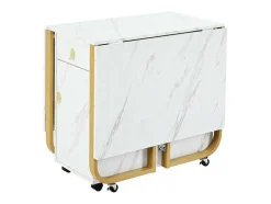 Opklapbare Eettafel Op Wielen - Met Opbergruimte - Wit & Goud