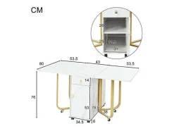 Opklapbare Eettafel Op Wielen - Met Opbergruimte - Wit & Goud
