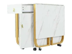 Opklapbare Eettafel Op Wielen - Met Opbergruimte - Wit & Goud