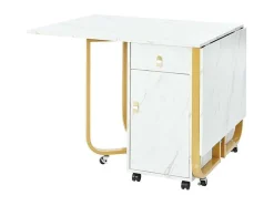 Opklapbare Eettafel Op Wielen - Met Opbergruimte - Wit & Goud