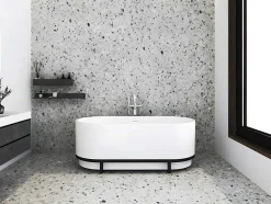 Ovaal Vrijstaand Bad Met Metalen Decoratie - 230 L - 160 X 75 X 60 Cm - Wit - Acryl - Pleco