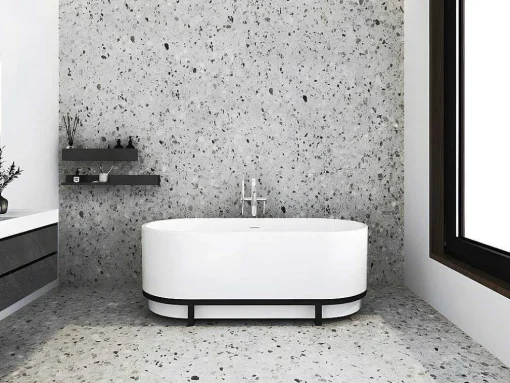 Ovaal Vrijstaand Bad Met Metalen Decoratie - 230 L - 160 X 75 X 60 Cm - Wit - Acryl - Pleco