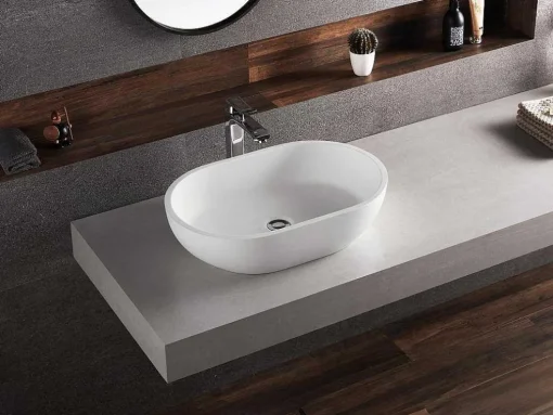 Ovale Wastafel Van Solid Surface - Wit - 58 Cm - Sengli