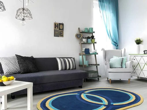 Ovale Wollen Tapijt Komiza - Handgetuft - 150 X 230 Cm - Marineblauw