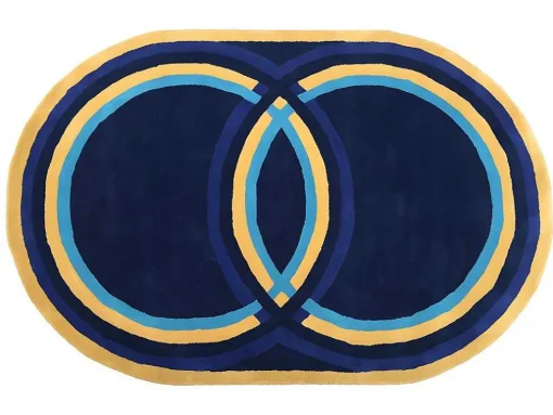 Ovale Wollen Tapijt Komiza - Handgetuft - 150 X 230 Cm - Marineblauw