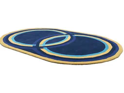 Ovale Wollen Tapijt Komiza - Handgetuft - 150 X 230 Cm - Marineblauw