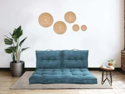 Palletkussen - 120 X 80 X 10 Cm - Ribfluweel - Blauw - Baila