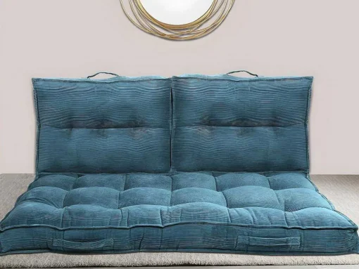 Palletkussen - 120 X 80 X 10 Cm - Ribfluweel - Blauw - Baila