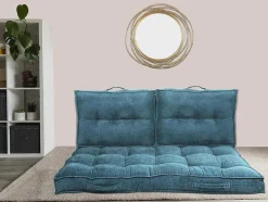 Palletkussen - 120 X 80 X 10 Cm - Ribfluweel - Blauw - Baila