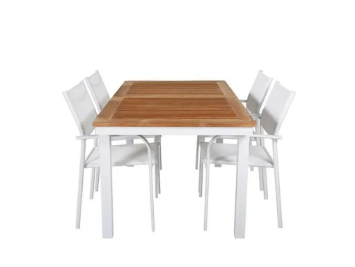 Panama Tuinmeubelset Tafel 90X152/210Cm En 4 Stoel Santorini Wit, Naturel.