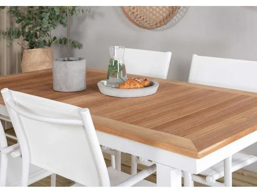 Panama Tuinmeubelset Tafel 90X152/210Cm En 4 Stoel Santorini Wit, Naturel.