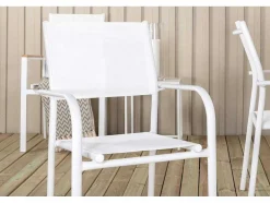 Panama Tuinmeubelset Tafel 90X152/210Cm En 4 Stoel Santorini Wit, Naturel.