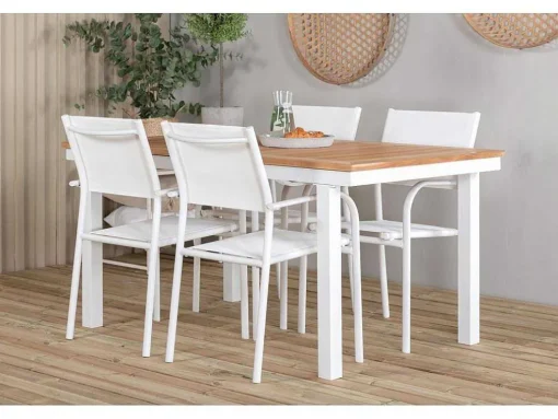 Panama Tuinmeubelset Tafel 90X152/210Cm En 4 Stoel Santorini Wit, Naturel.