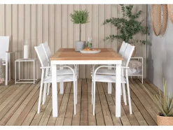 Panama Tuinmeubelset Tafel 90X152/210Cm En 4 Stoel Santorini Wit, Naturel.