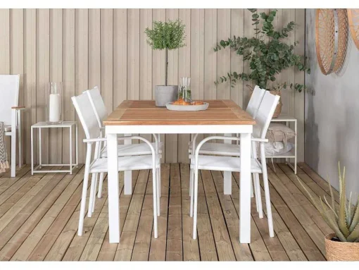 Panama Tuinmeubelset Tafel 90X152/210Cm En 4 Stoel Santorini Wit, Naturel.
