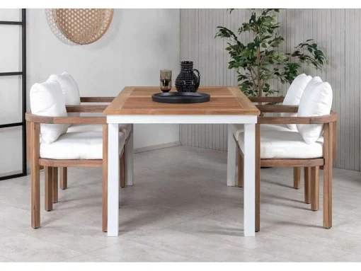 Panama Tuinmeubelset Tafel 90X152/210Cm En 4 Stoel Erica Naturel, Wit.