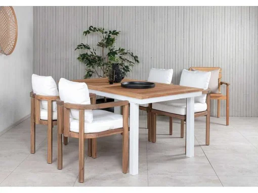 Panama Tuinmeubelset Tafel 90X152/210Cm En 4 Stoel Erica Naturel, Wit.