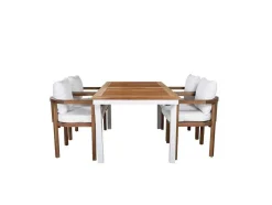 Panama Tuinmeubelset Tafel 90X152/210Cm En 4 Stoel Erica Naturel, Wit.