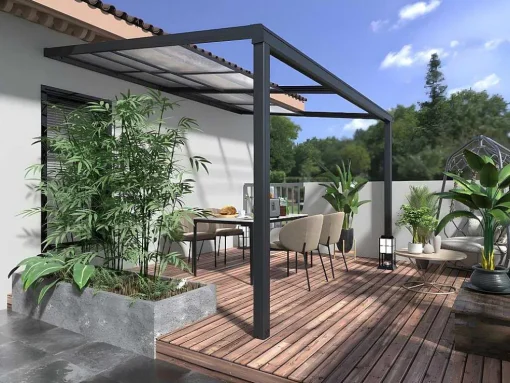 Pergola Voor Tegen De Muur Met Schuifbaar Dak - 12 M - Antraciet - Izeda