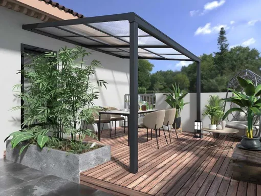 Pergola Voor Tegen De Muur Met Schuifbaar Dak - 12 M - Antraciet - Izeda